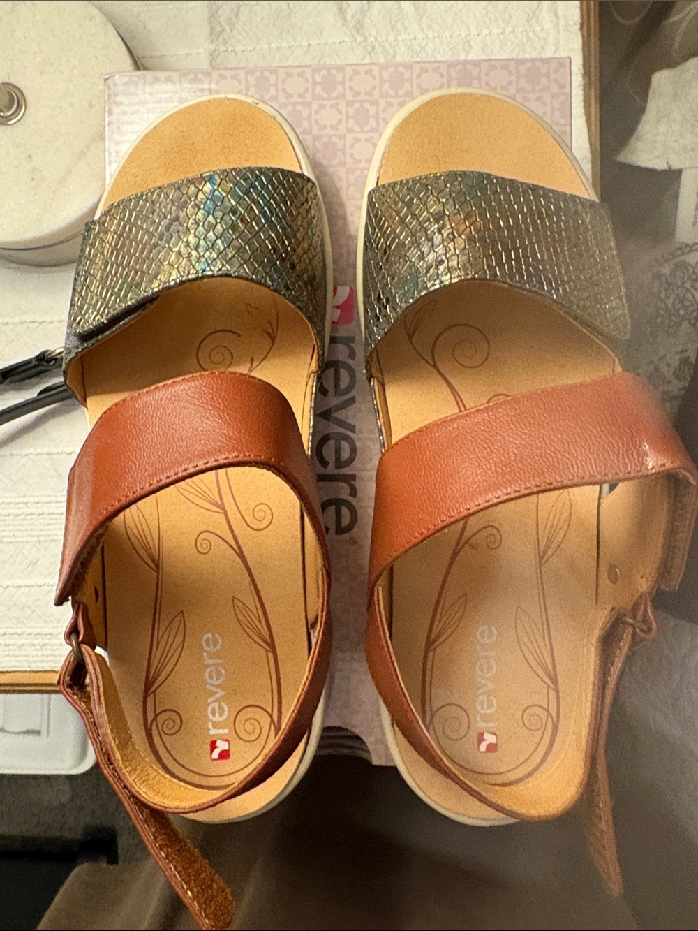 Reverse Women’s Brown Sandal with Iridescent Snake-Print Strap